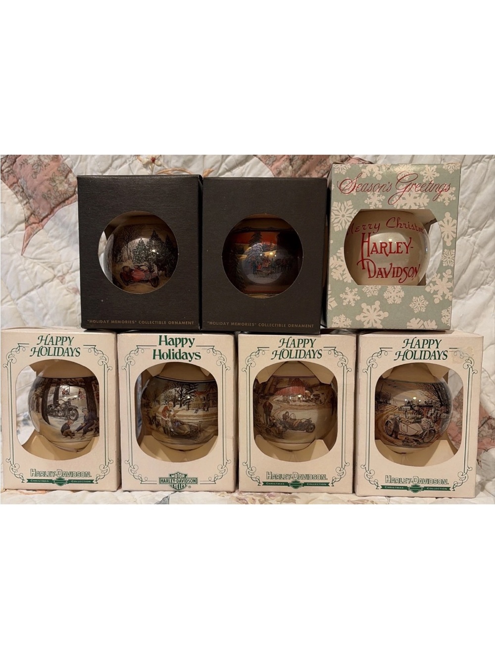 Harley-Davidson Gold Holiday Ornament Set - Happy Holidays Collectible